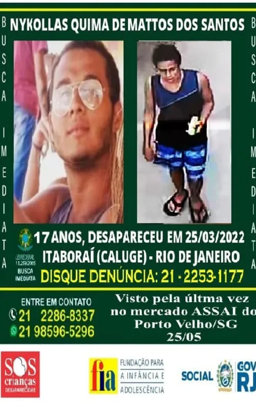 Última vez que Nikollas foi visto estava em um mercado no Porto Velho
