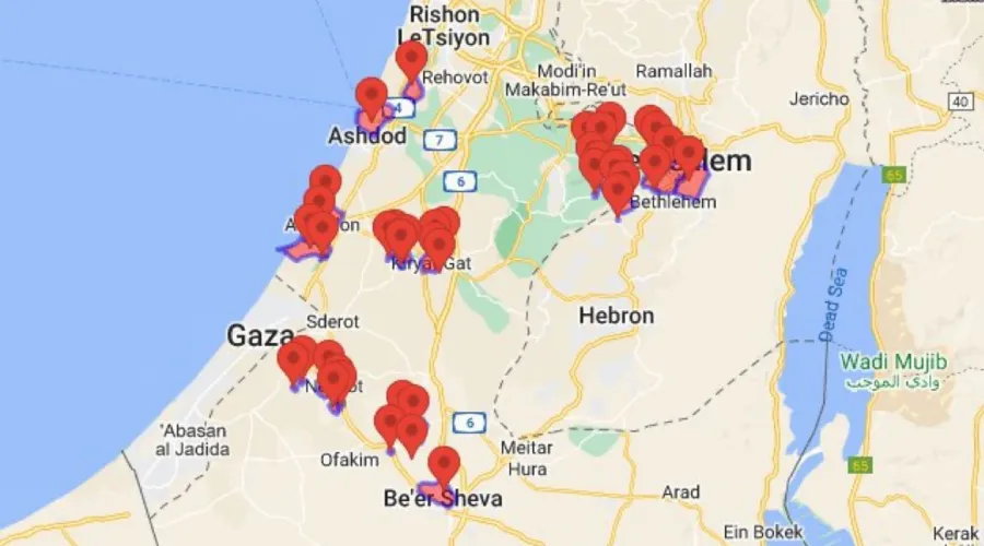 Áreas bombardeadas em Israel