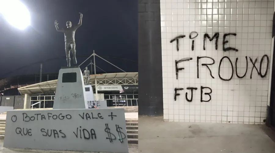 Setor Oeste do Estádio Nilton Santos foi pichado em forma de protesto dos torcedores do Botafogo