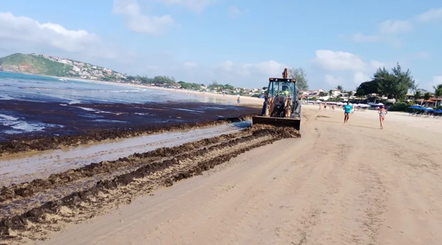 A Prefeitura de Búzios realizou a limpeza da praia após a aparição das algas