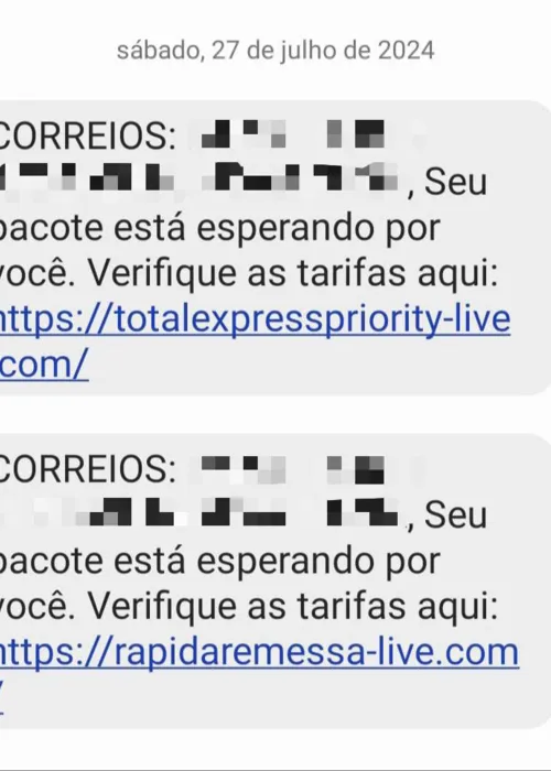 SMS são falsos e solicitam pagamentos de taxas ou tarifas