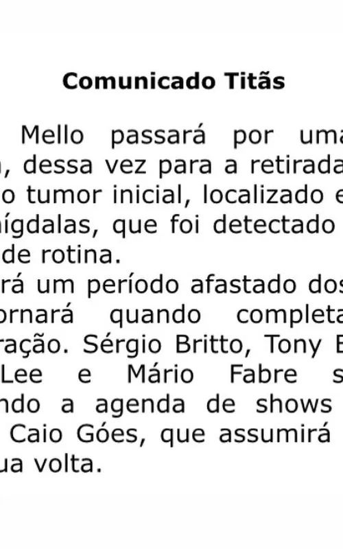 Comunicado realizado pela Assessoria do grupo.