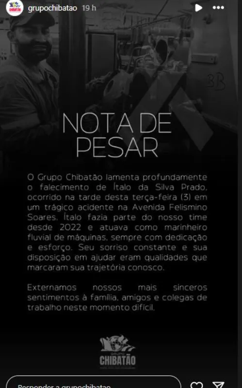 Empresa lamenta morte de colaborador