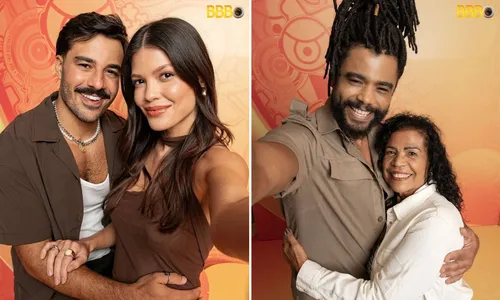 Os amigos Vitória Strada e Mateus, Diogo Almeida com sua mãe, Vilma