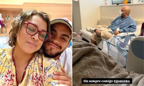 (Esquerda) Preta com o filho antes da cirurgia. (Direita) Gominho no quarto com a cantora após a cirurgia