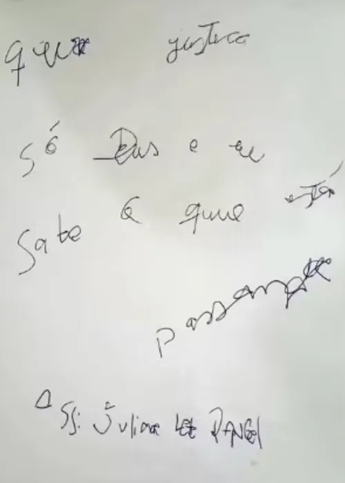 O bilhete escrito por Juliana