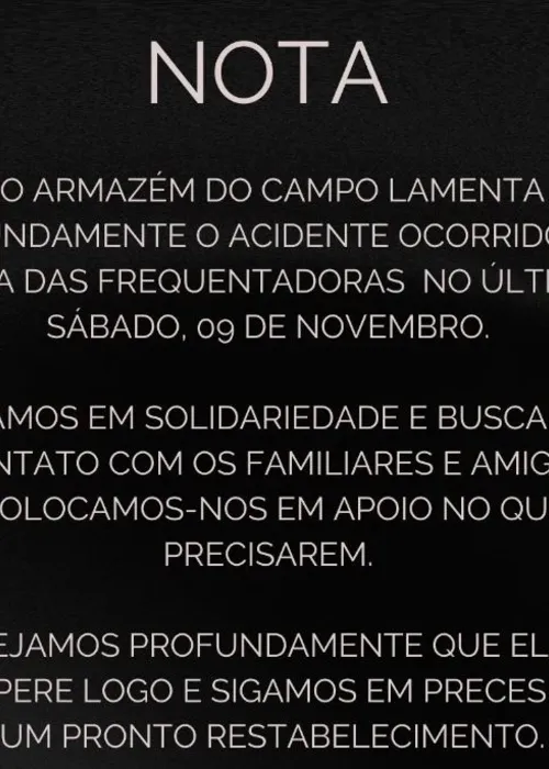 Nota do estabelecimento divulgado no Instagram