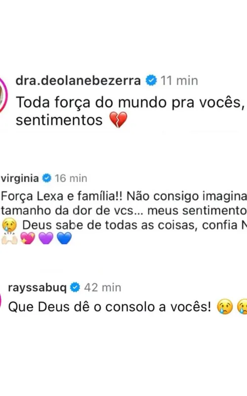 Famosos lotaram o anúncio de comentários desejando forças