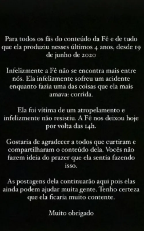 Publicação deu a trágica notícia e agradeceu aos fãs que a acompanhavam