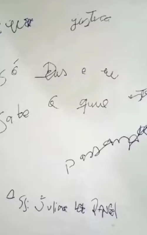 O bilhete escrito por Juliana