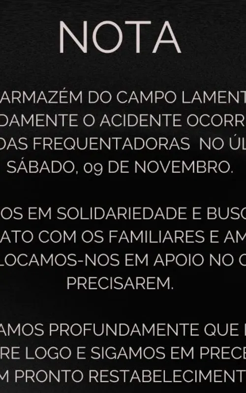 Nota do estabelecimento divulgado no Instagram