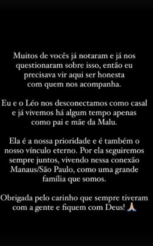 Vivian fez o anúncio do término pelo Instagram