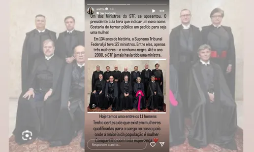 Cantora fez uma publicação onde mostra somente Cármen Lúcia no STF