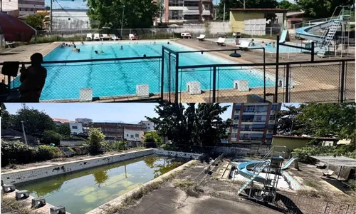 Antes e depois da piscina, que era um dos destaques do clube: degradação