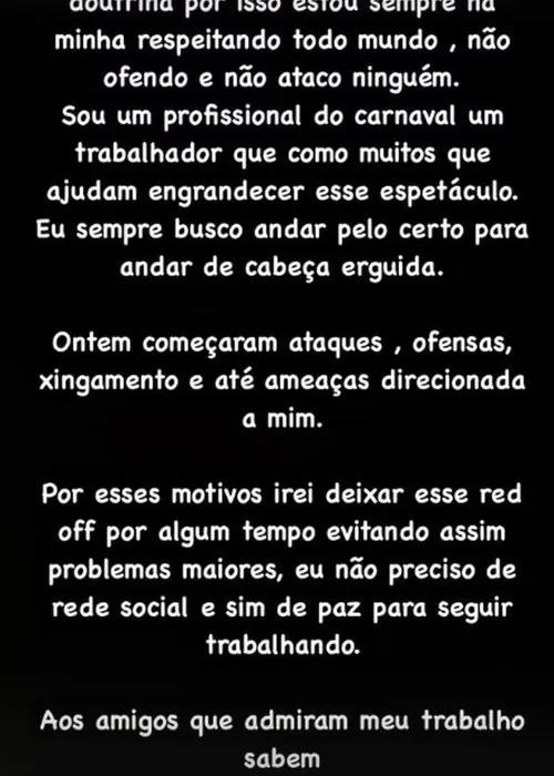 Desabafo no Instagram