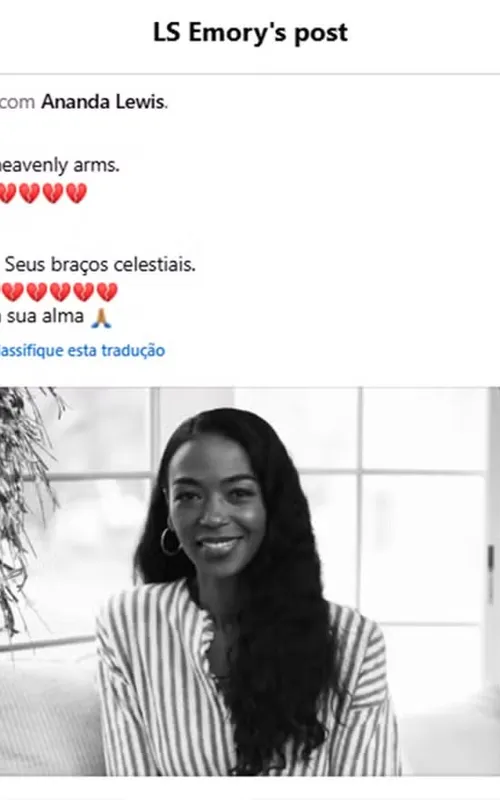 Publicação feita pela irmã de Ananda