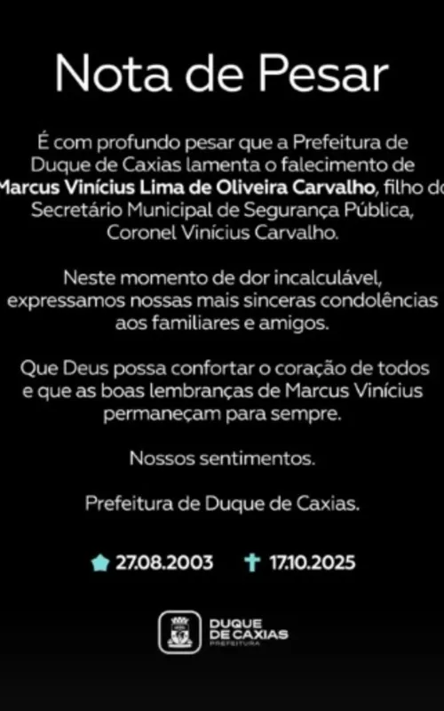 Nota divulgada pela Prefeitura de Duque de Caxias
