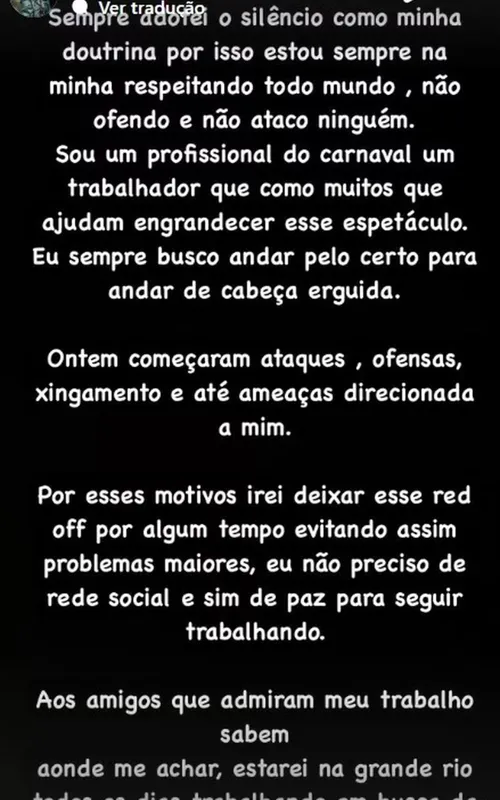 Desabafo no Instagram