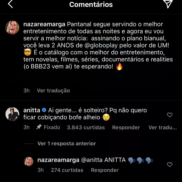 Anitta comenta em publicação cobiçando Murilo Benício