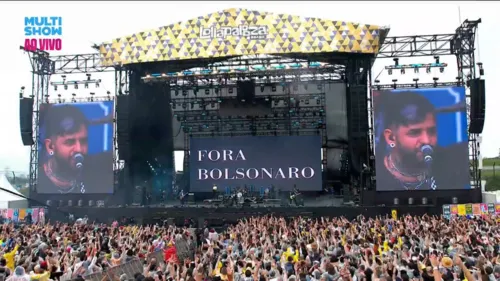 A banda Fresno exibiu a frase "Fora-Bolsonaro" durante sua apresentação.