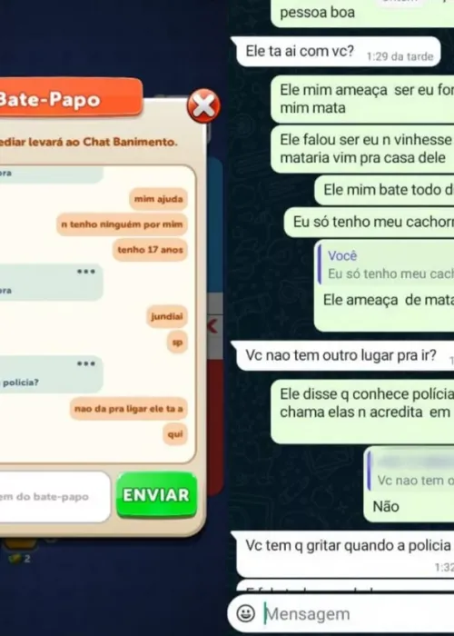 Prints mostram jovem vítima de agressão pedindo ajuda por meio de jogo