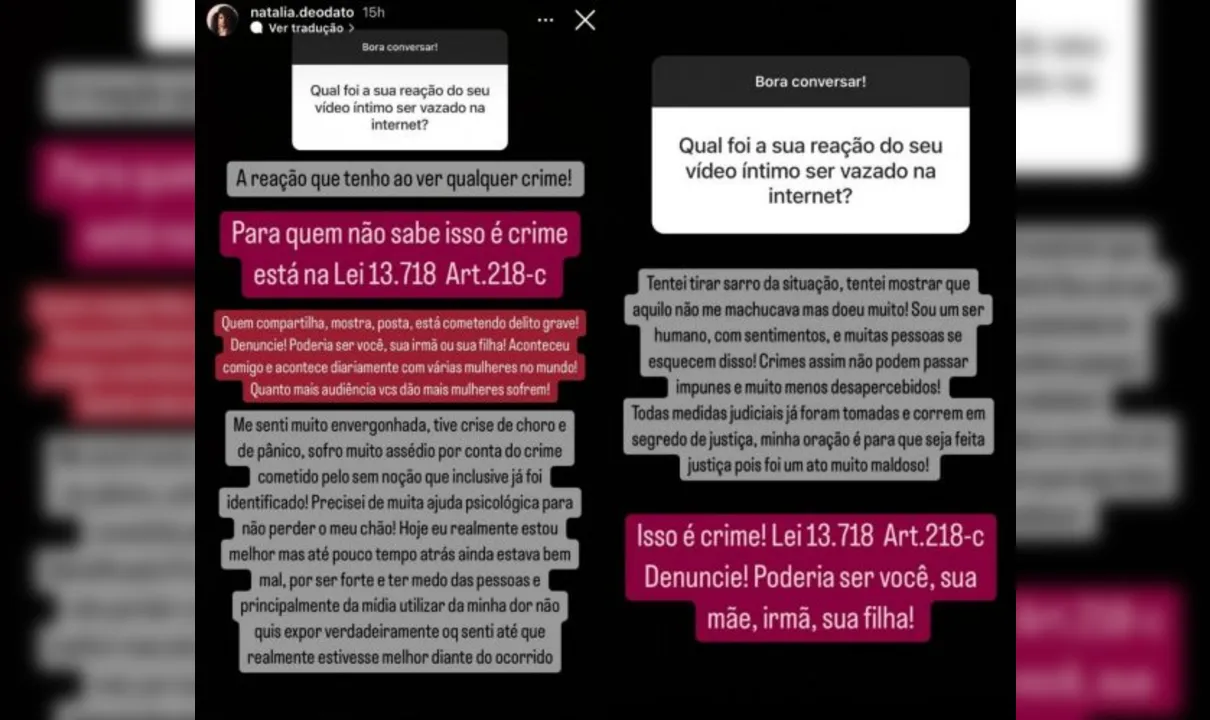 Natália Deodato fala sobre reação ao saber de vídeo íntimo vazado | Enfoco  - O seu site de notícias