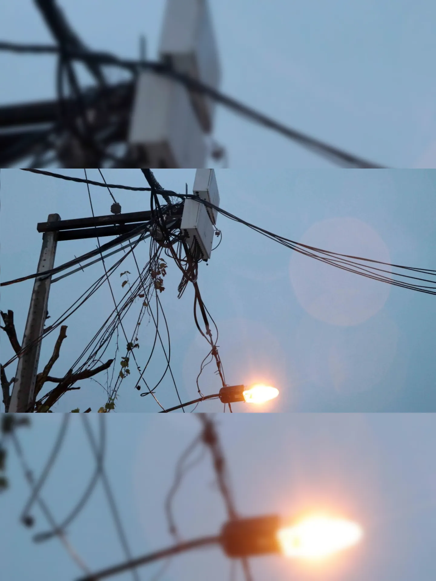 As linhas que ficam enroscadas na rede elétrica provocam desgaste na fiação, podendo ocasionar curtos-circuitos e risco de choque elétrico