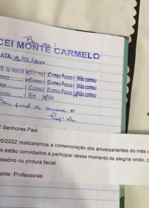 Documento entregue pela escola