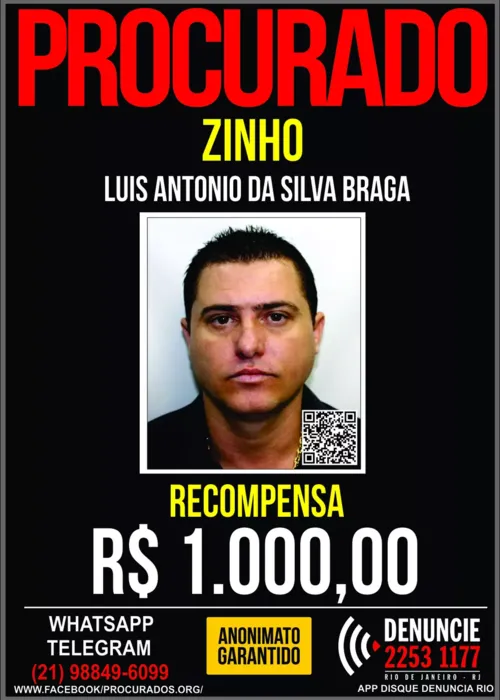 Cartaz de procurados com recompensa para quem der informações do paradeiro de Zinho