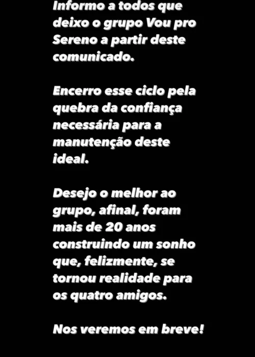 Vocalista deixa banda Vou pro Sereno após 20 anos