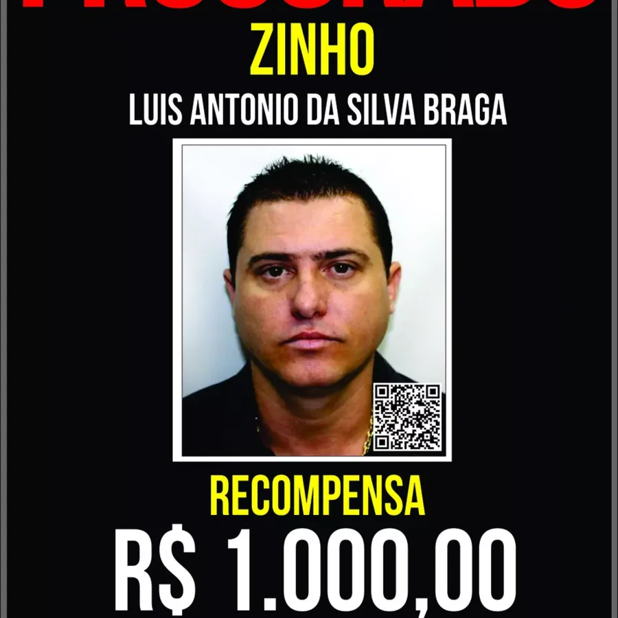 Cartaz de procurados com recompensa para quem der informações do paradeiro de Zinho