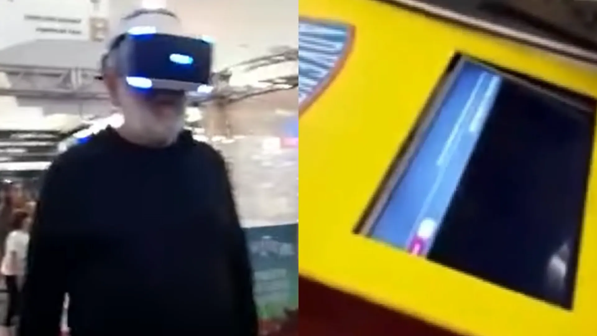 Roberto se empolgou e acabou caindo sobre a tela de realidade virtual