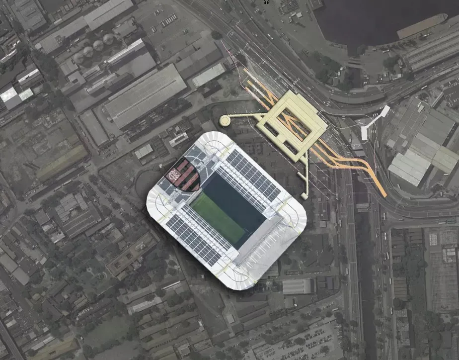 Imagem artificial simulando o posicionamento do estádio