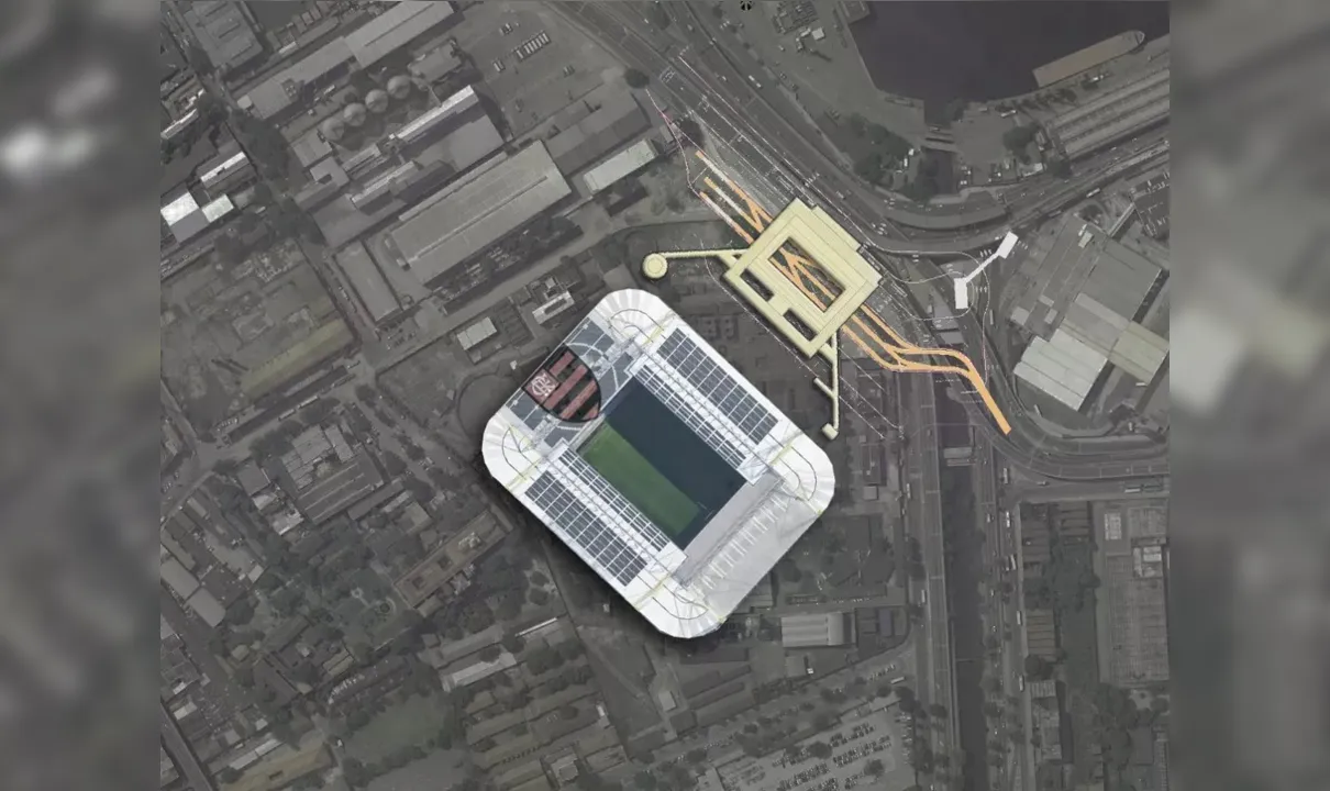 Imagem artificial simulando o posicionamento do estádio