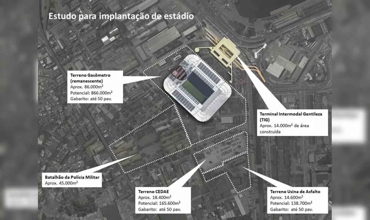Detalhes da região onde o estádio pode ser construído