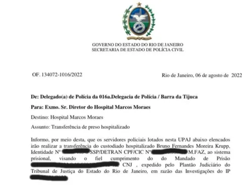 Documento mostra o pedido de transferência.