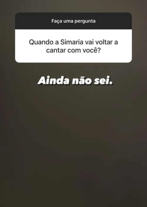 Simone publicou uma caixinha de perguntas em sua rede social e pediu que os fãs interagissem