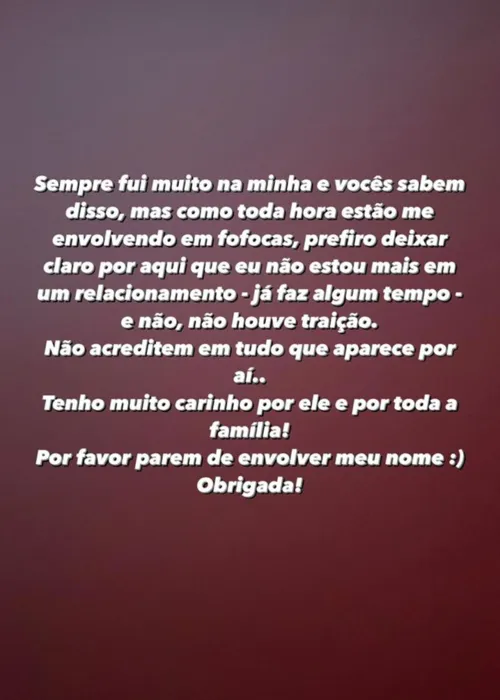 Influencer postou stories falando sobre a suposta traição.