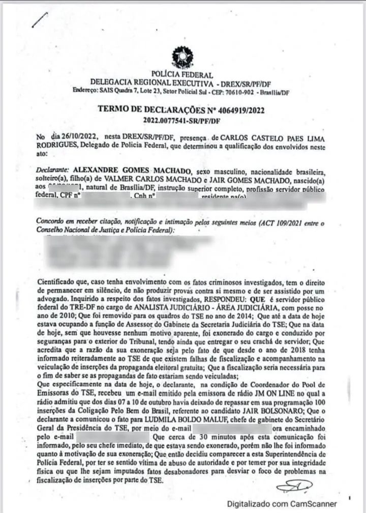 Alexandre Gomes Machado prestou depoimento na Polícia Federal nesta quarta-feira (26)
