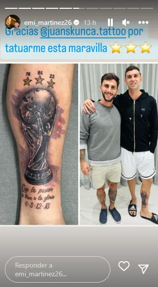 Martínez fez tatuagem da taça da Copa do Mundo