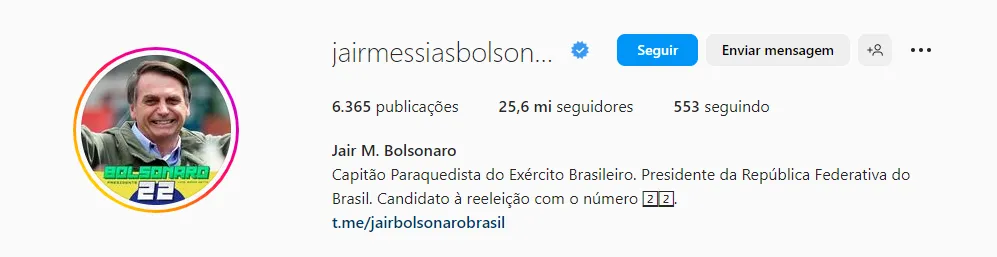 Bolsonaro se mantém como presidente do país no Instagram