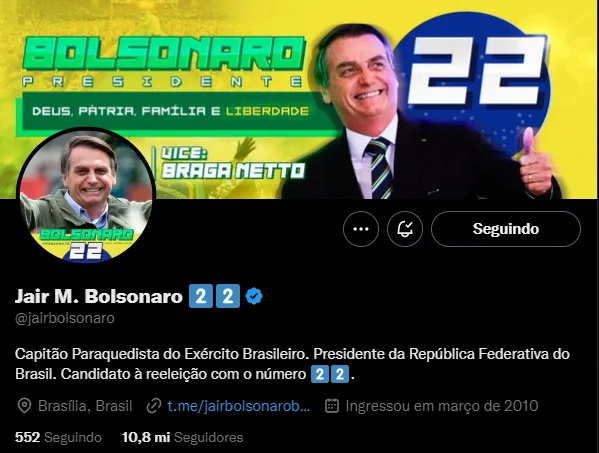 Bolsonaro se mantém como presidente do país no Twitter
