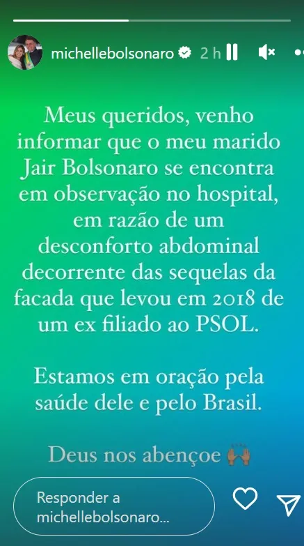 Ex-primeira-dama divulgou quadro clínico de Bolsonaro