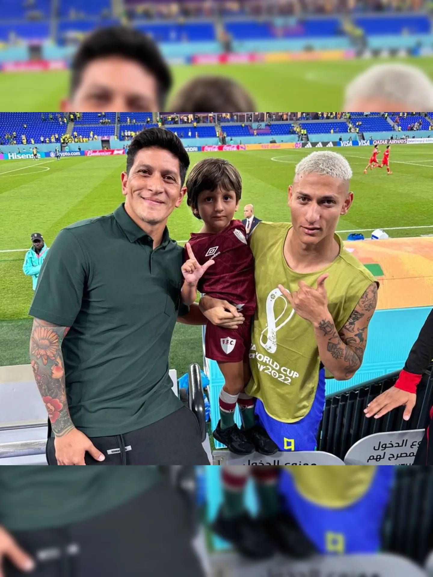 Cano e seu filho 'tietam' Richarlison após vitória do Brasil na Copa