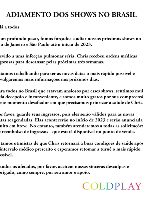 Comunicado oficial traduzido para português