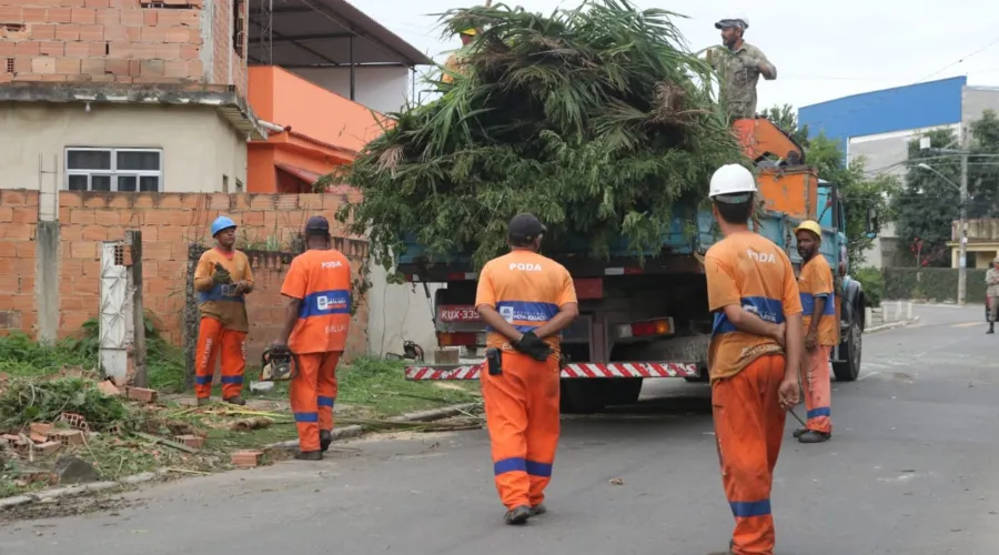 Profisisonais da prefeitura de Nova Iguaçu estiveram no local para a retirada o tronco