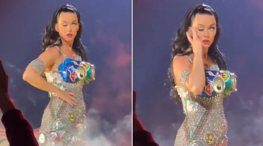 Katy Perry estava usando um vestido feito de latas