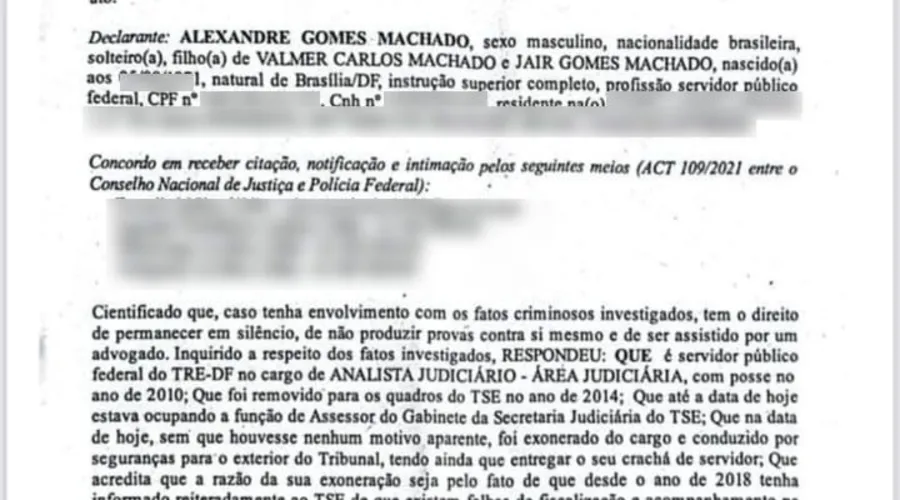 Alexandre Gomes Machado prestou depoimento na Polícia Federal nesta quarta-feira (26)