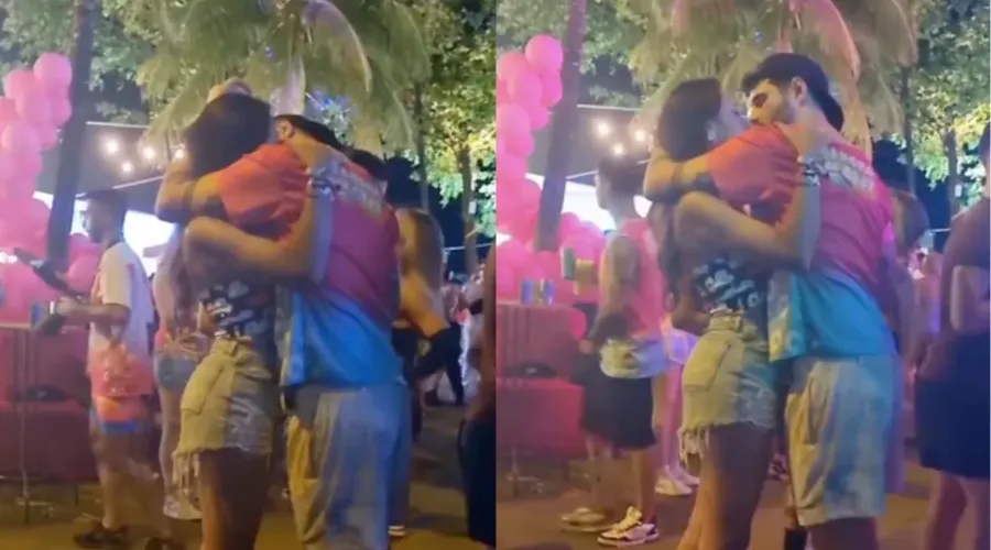 Sarah Andrade e Rodrigo Mussi foram flagrados aos beijos na Farofa da Gkay