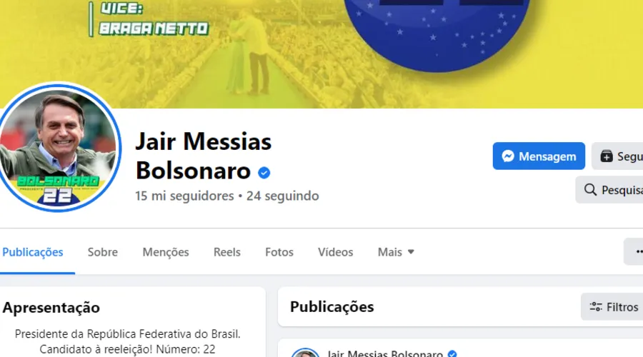 Bolsonaro se mantém como presidente do país no Facebook